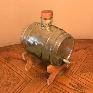 🇮🇹Glass Wine Barrel Decanter Brass Spigot & Cork Mod Depositato Made In Italy